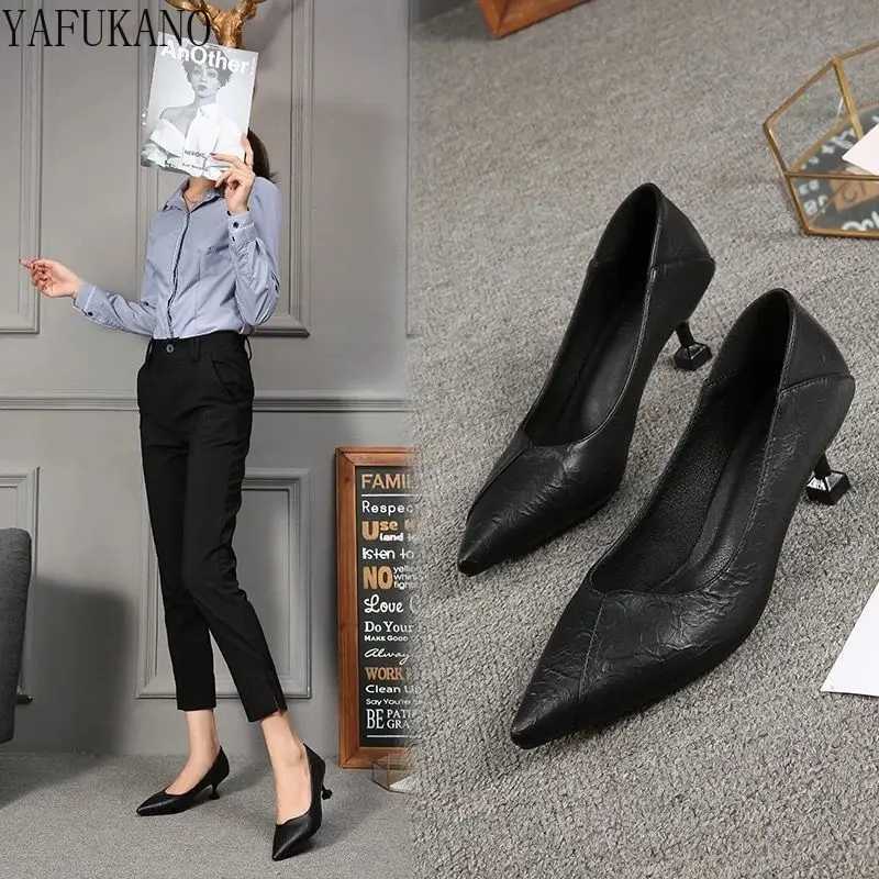 High Quality Soft leather light Fi womens high heels black dot toe womens pump display thin womens office shoes T241024