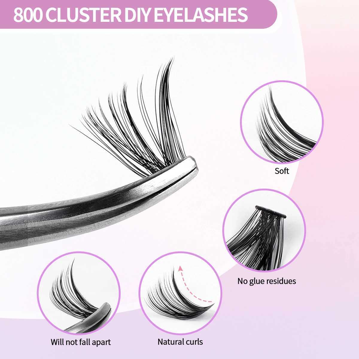 MAGEFY 800Pcs DIY eyelash extension kit 40D60D80D eyelash cluster natural Wispy D curl 9-16mm personal eyelash extension kitW241024