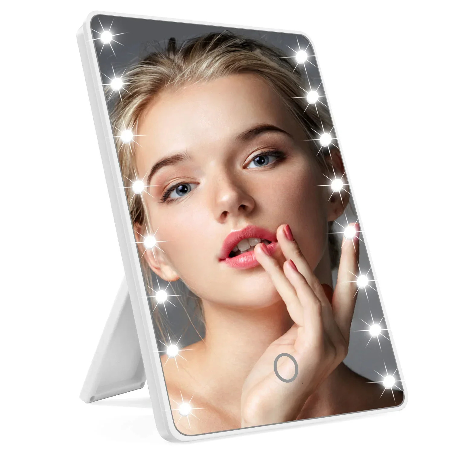 16 LEDs Makeup Mirror with LED Touch Adjustable Light Portable Desktop Tabletop Cosmetic Travel Home Dressing Table Tools 241024