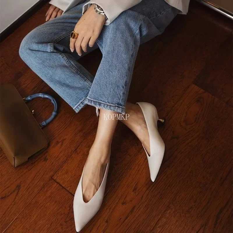 High Quality New Womens Boat Shoes Pointed Toe Pumps Kitten Heels Dress Shoes Office Womens Black Spring Autumn Womens Shoes T241024