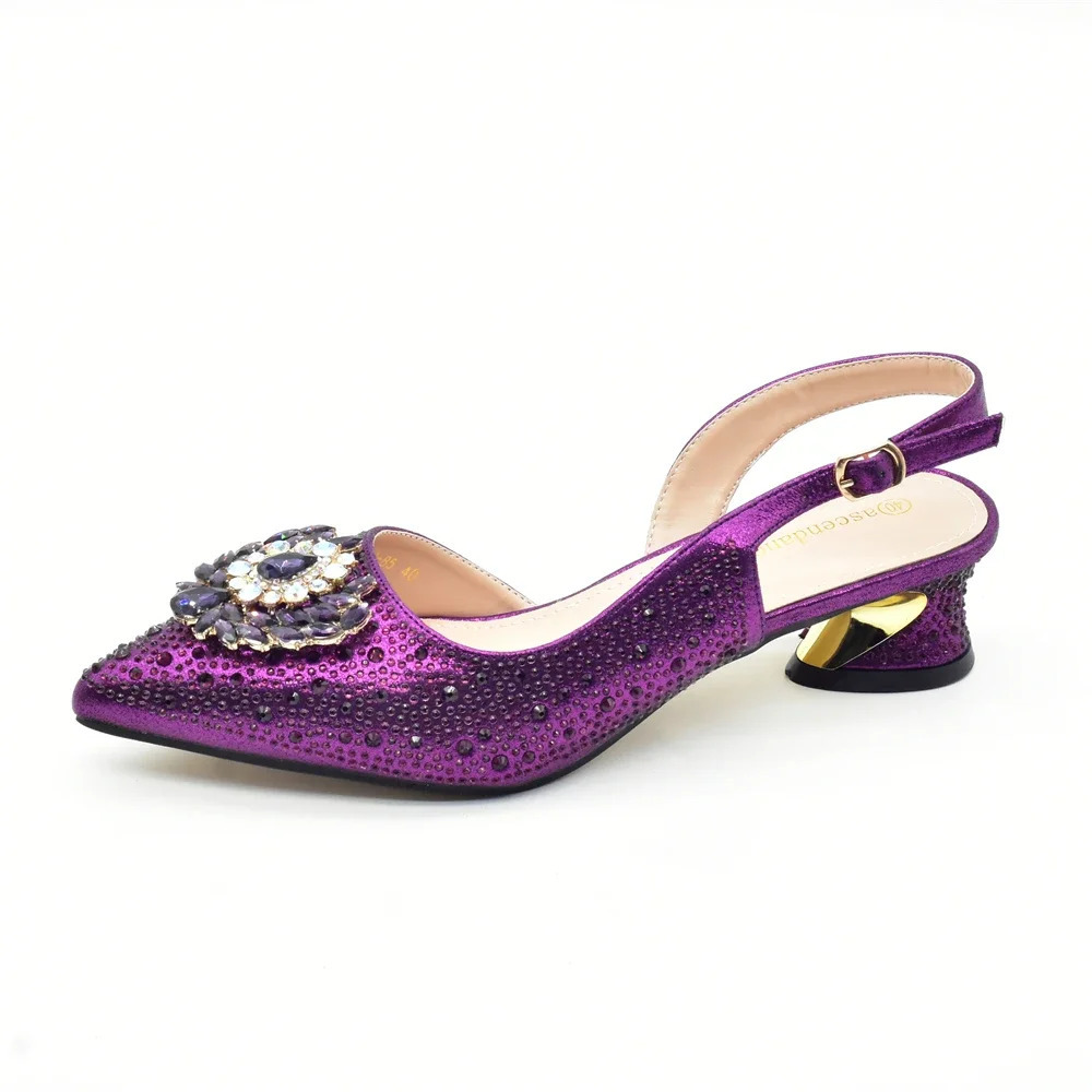 Purple Shoe and Bag Set Party Womens Shoes and Bags with Italian Elegant Diamond Womens High Heels Pump Womens Wedding Set 241024