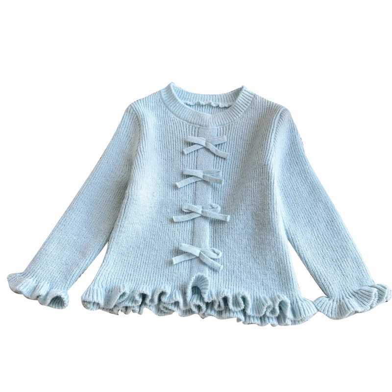 Girl Cute Baby Cute Knitted Top Spring and Autumn New Girl Bow Long Sleeve Sweater Kawaii Sweater W241025