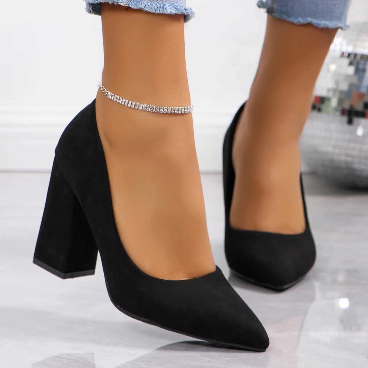High Quality New 7cm Thick High Heels Womens Pump Shoes Suede Wedding Party Casual Square High Heels Fi Slip - Womens High Heels T241024