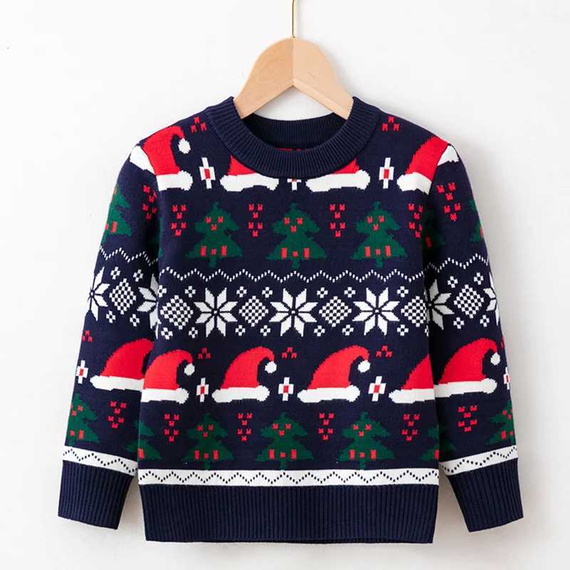 Christmas Bottom Sweater Winter Boys and Girls Christmas Warm Cotton Zipper Childrens Knitting Autumn Childrens Printed Knitting 2-6 Years W241025