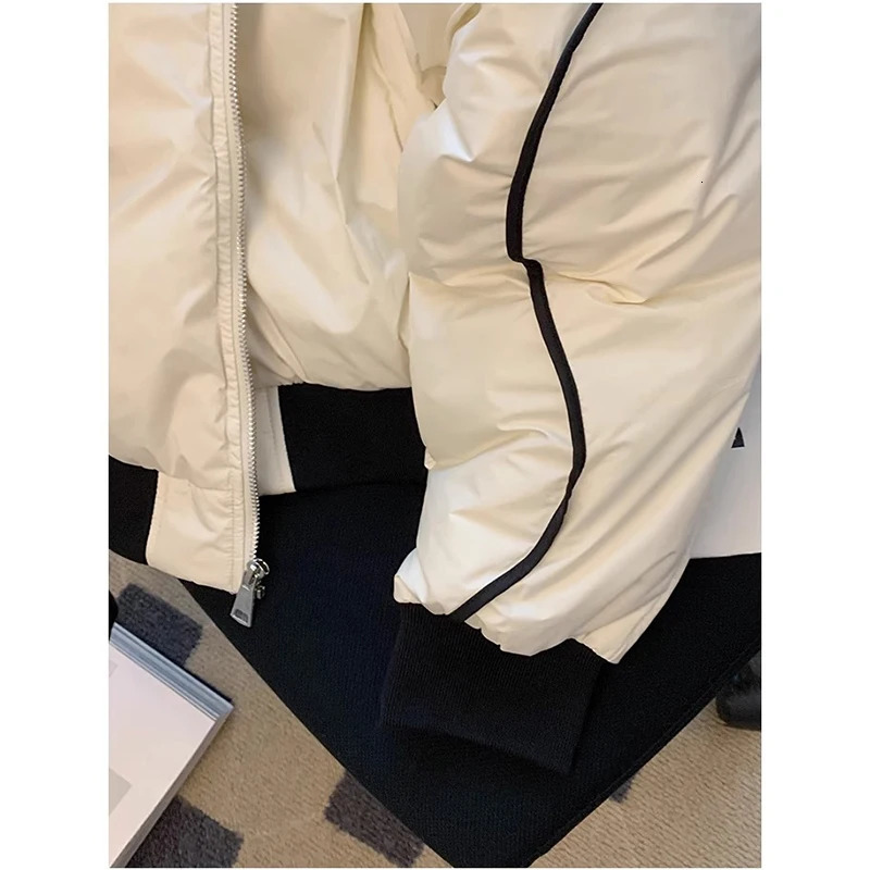 Winter Patchwork Full Zip Puffer Parka Oversize Stand Up Collar Down Cotton Bomber Jacket for Women Warm And Thick Puffy 241021