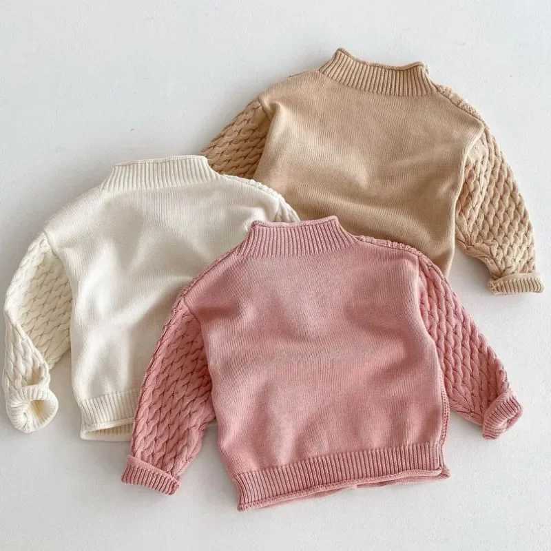 2024 Autumn/Winter Korean Childrens Pulley Sweater Boys and Girls Baby Knitted Thick Sweater Turtle Neck Loose Knitted W241025