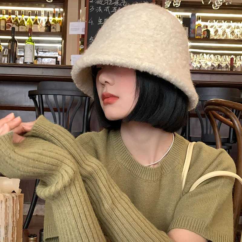 Woolen Cap Hat Women Autumn-winter Woolen Warm Fisherman Face Small Beige Hatbucket Sombrero Fedora Straw BeachX241025