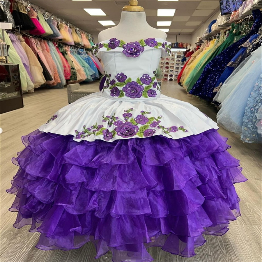 Princess Charro Flower Girls Dresses Red And White Tiered Ruffles 2025 Mexican Mariachi Toddler Escaramuza Kids Pageant Dress Cute Flowers Birthday Pa