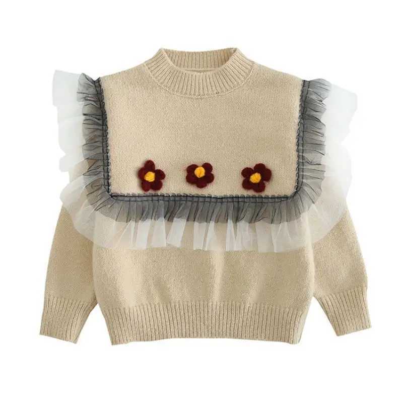2024 Autumn Winter Baby Girls Knitted 3D Lace Thick Velvet Childrens Girls Sweater Round Neck Childrens Girls Zipper W241025