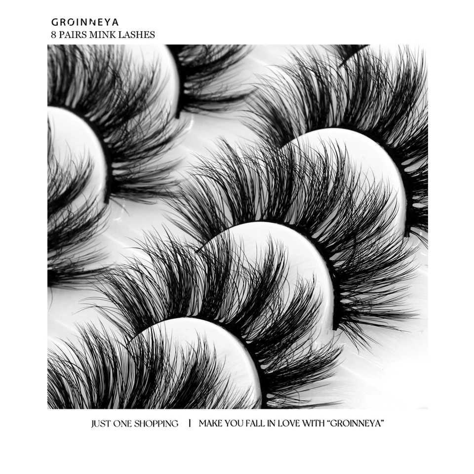Groinneya 3D false eyelashes 10 pairs of eyelashes 3D mink eyelashes artificial mink fluffy eyelashes soft full thickness Wispy eyelash extensionW2410