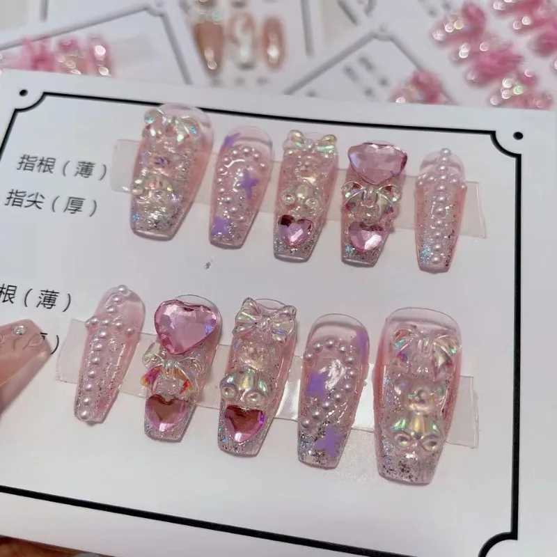 Nude Collection Handmade Fake Nails Simple Coffin Cute Nails 10Pcs High Quality Artifical Falsenails Press On Love Bow DecorXJ241025