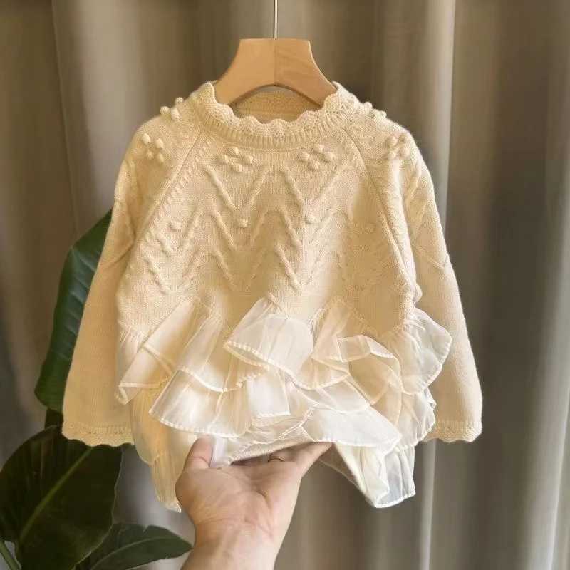 Girls floral sweaters childrens lace style childrens clothing girls thick knitted sweaters childrens clothing W241025