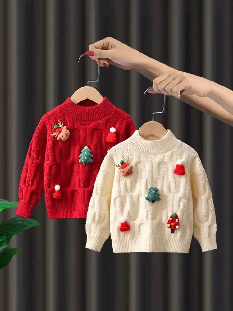 Girls Sweater Autumn/Winter 2024 New Collection Latest Childrens Winter Clothing Red Christmas Knitted Top W241025
