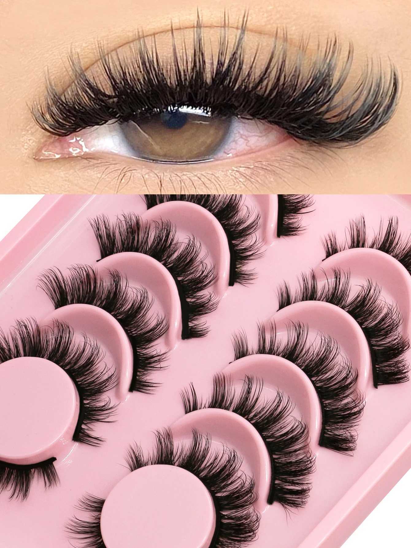 Groinneya Fluffy eyelashes 5/6 pairs of comic eyelashes 3D natural false eyelashes soft cross thick fluffy eyelashes extended makeupW241024