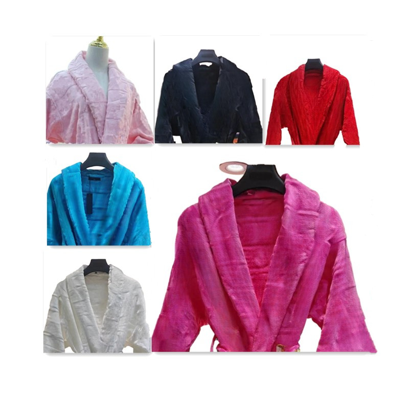 Long Velvet Bathrobe Womens Baroque Fashion Pajamas Mens Letter Jacquard Printing Barocco Print Sleeves Sleepwear Man Shawl Collar Pocket Belt 100% Cotton 36ess