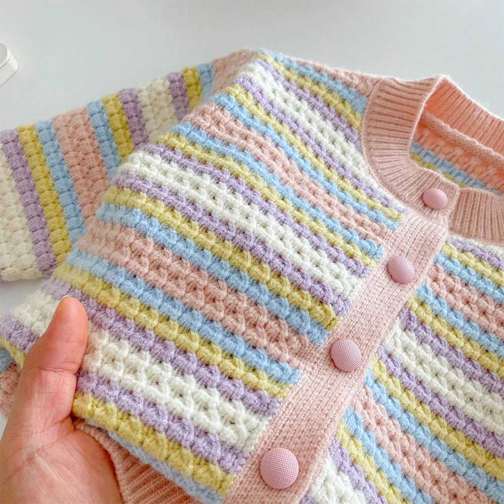 Girls sweater striped casual spring and autumn childrens boutique clothing princess birthday childrens knitted cardigan W241025