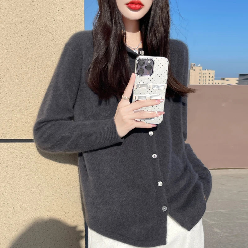 FallWinter 2024 womens cardigan 100% pure wool solid color hooded collar cashmere fashion loose plus size sweater coat 241024