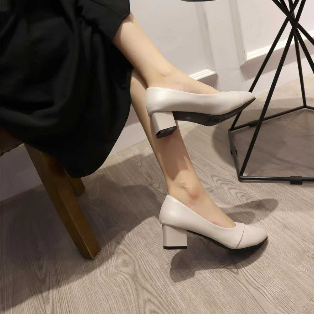 High Quality Womens mid heel office pump PU leather black basic square heel spring autumn womens shoes Zapatos size 35-41 T241024