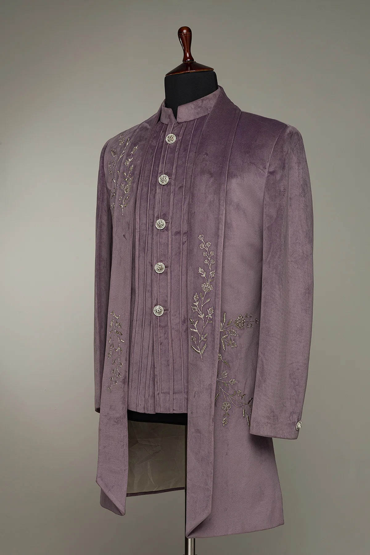 Elegant Men's Overcoat Stand Lapel Tailored Appliques Jacket 2 Piece Set Velvet Blazer Autumn Winter Plus Size Windbreaker Custom Made Coat+Vest