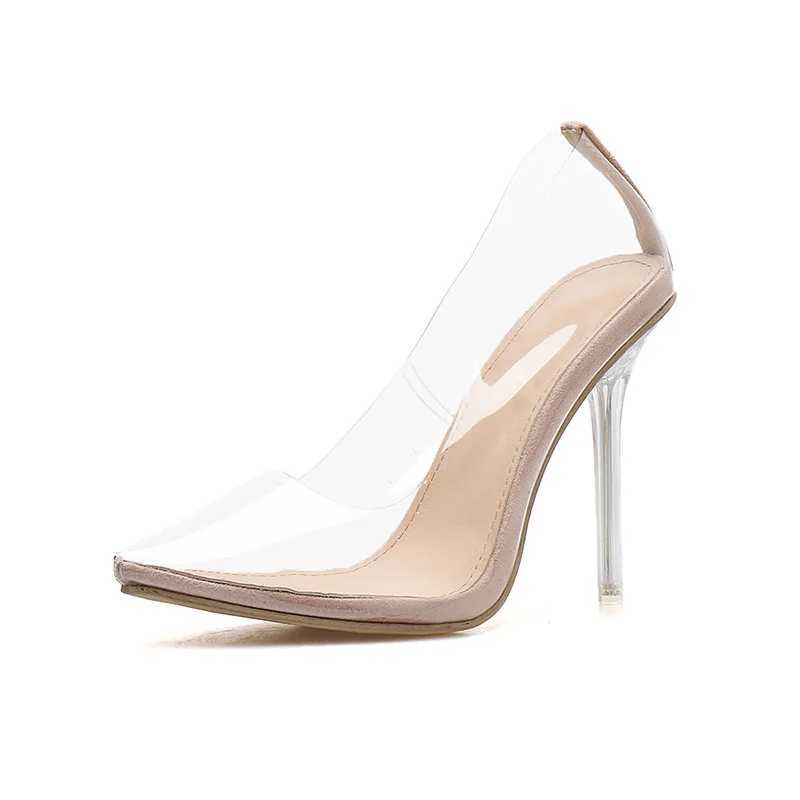 High Quality Ccise Fi PVC womens transparent sandals thin high heels toe pump slider solid almond new item T241024