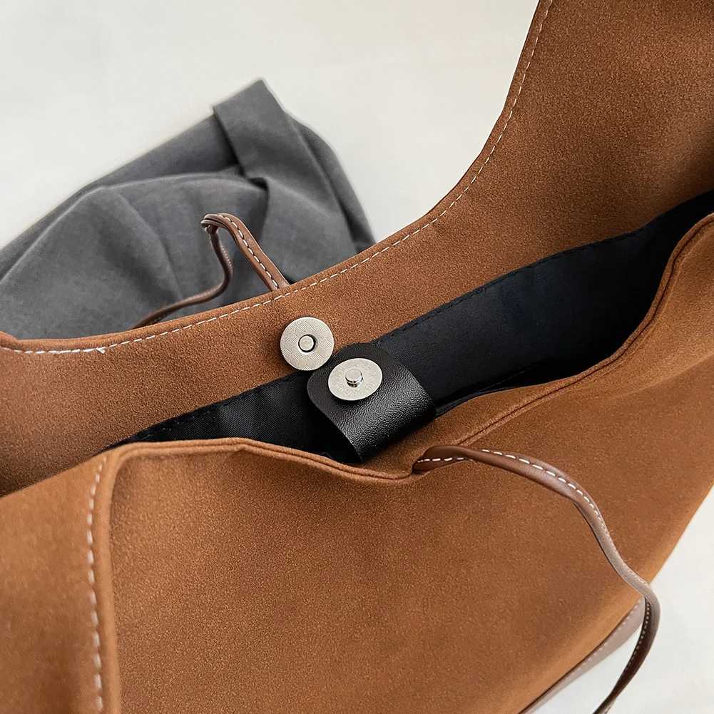 Women Pu Tote Bag Fashion Bucket Large Capacity Designer Shoulder Bags Hasp Closure Suede Purse Work 241025