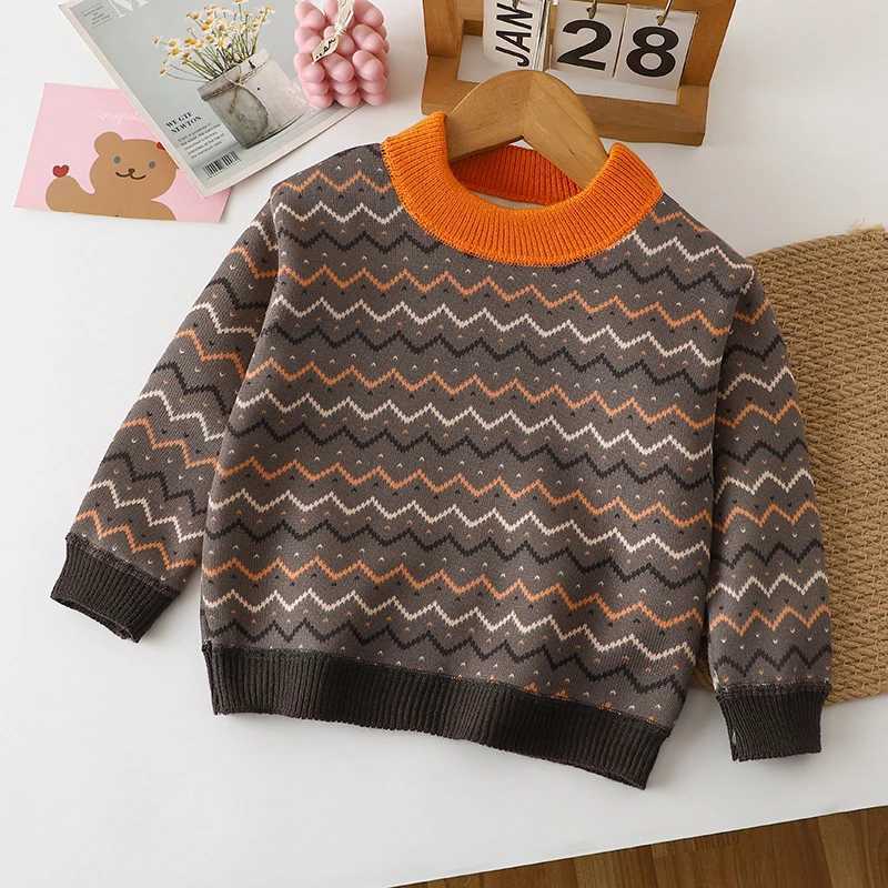 In autumn and winter boys and girls wear childrens striped thick bottom shirts to warm up their childrens warm tops W241025