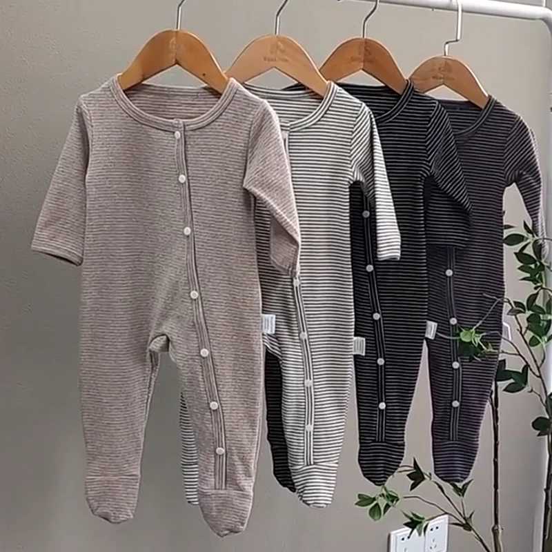 Korean Sle Newborn Baby Girl Boys Cotton Long Sleeve Stripe Jumpsuit Baby Girl Boys Bodysuits Spring Autumn Baby ClothesXJ241025