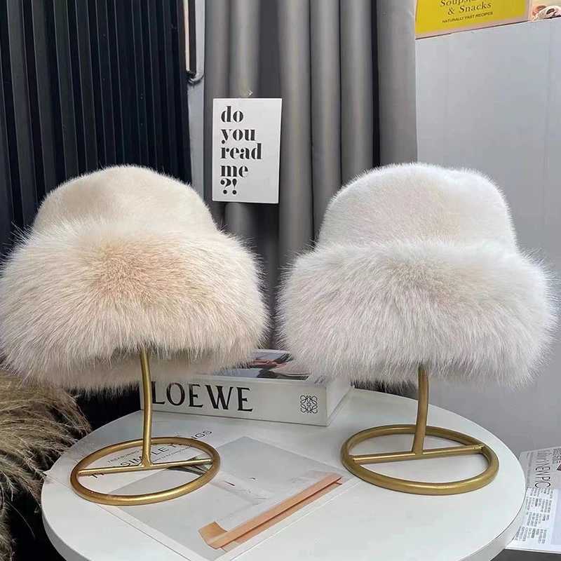Fluffy Faux Fur Bucket Hat For Women Luxury Plush Fisherman Hat Warm Winter Hat Thicken Cold Snowy Day Panama CapX241025