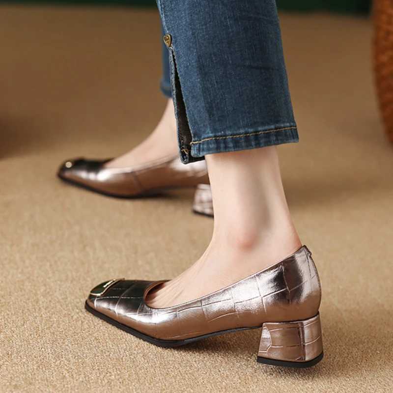 High Quality European American Luxury Womens Shoes New Design Sense Color Blocked Thick Heel Versatile Daily High Heels Zapatos Mujer T241024