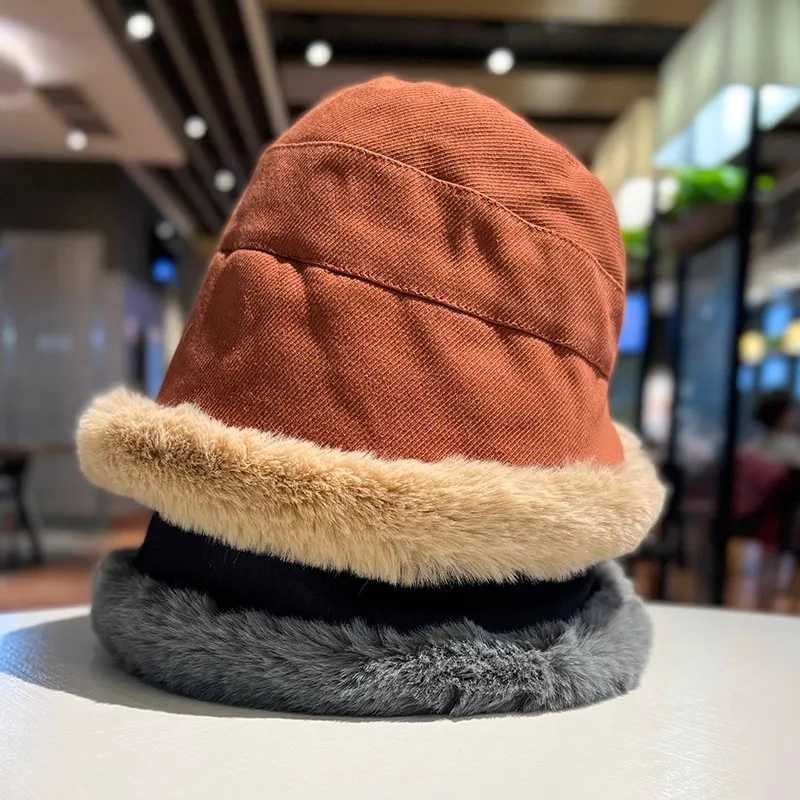 Fashion Fluffy Fur Bucket Hat for Women Winter Thick Warm Soft Plush Fisherman Panama Cap Femme Vintage Lamb Fleece Beanies HatsX241025