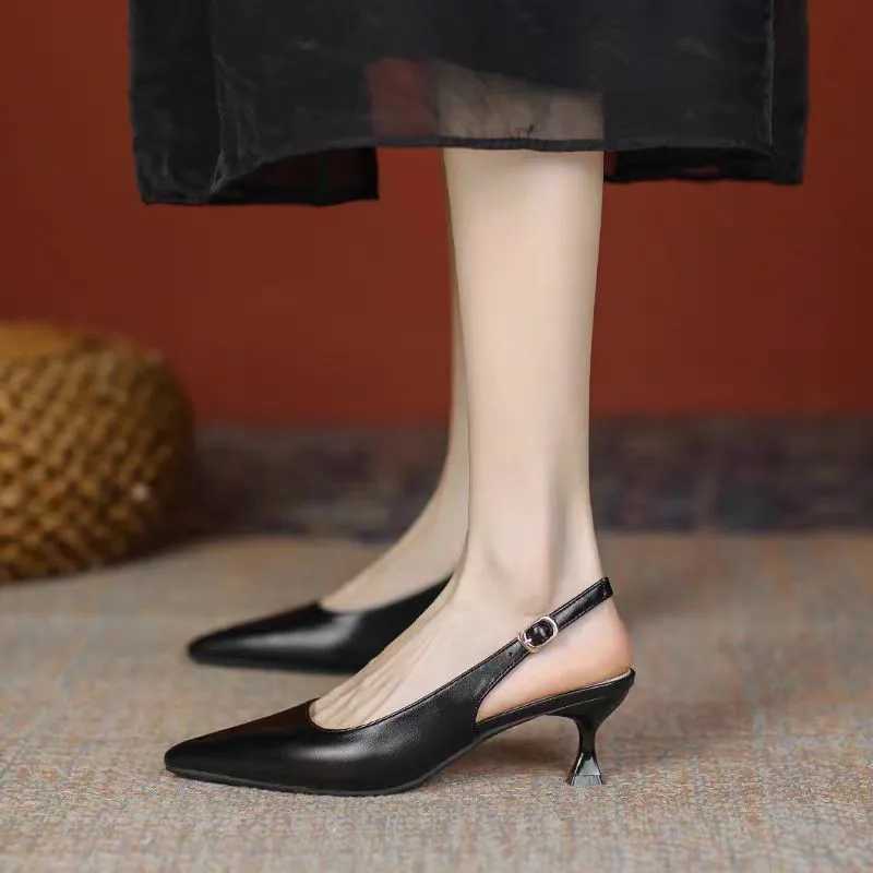 High Quality New Womens Sandals Pointed Toe Slingbacks Pump Wedding Shoes Low Boots Dress Shoes Slippery Black Womens Shoes T241024