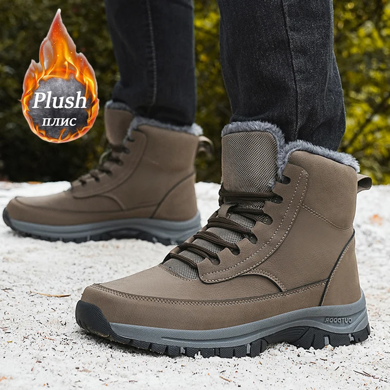 2024 Winter Mens Sports Shoes Plush Hiking Shoes TPR Shoes Anti slip Ankle Boots Waterproof Leather Warm Snow Boots 241024