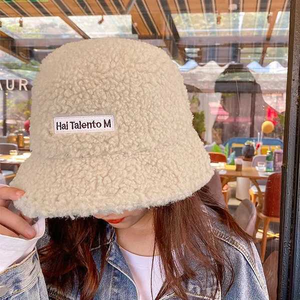 Winter Lamb Wool Bucket Hat Autumn Warm Hats for Women Lady Thicken Flat Top Cap Unisex Men Panama Outdoor Fisherman Hat CapsX241025
