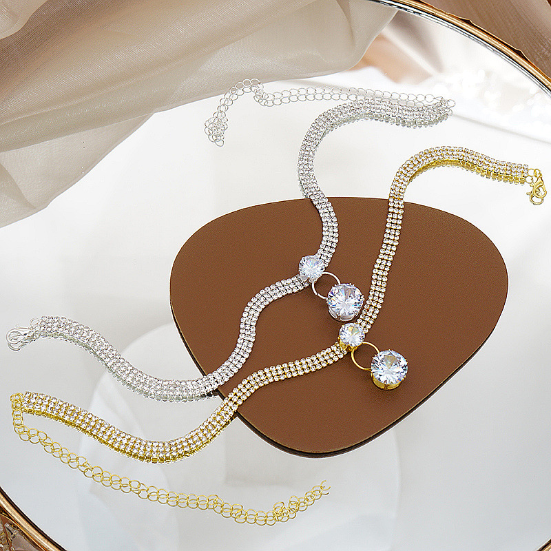 Women Diamond Retro Woman Necklace Classic Necklace Adjustment Ring Simple Style Delicate Pendant Shining Party Lady Choker Couple Gifts Jewel DZ