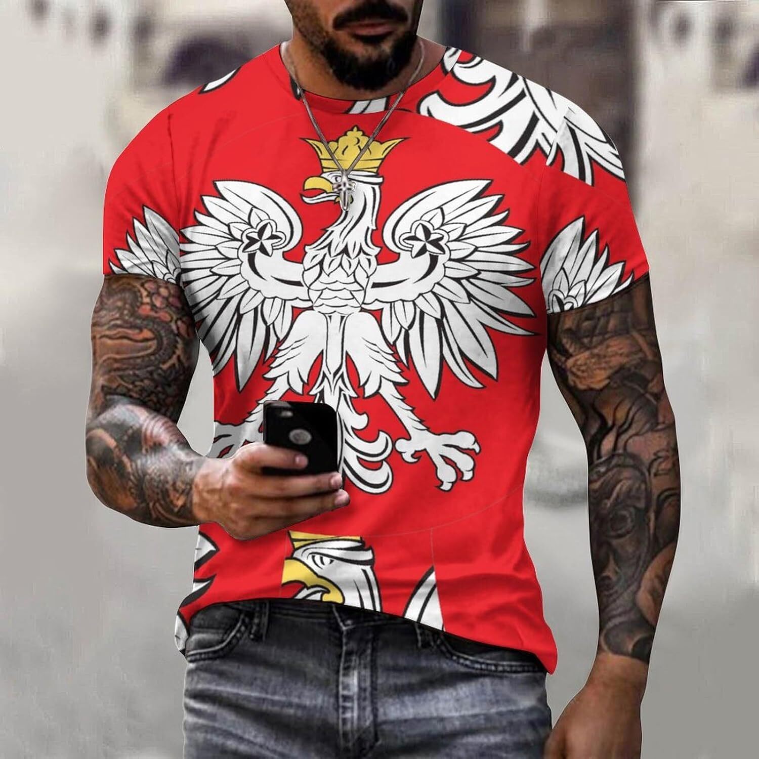 Mens T shirt Polish Eagle Flag Cotton T-Shirt 3D Printed Casual Shirt Men's Crew Neck T-Shirt tee Casual All-in-one fashion tops summer clothes