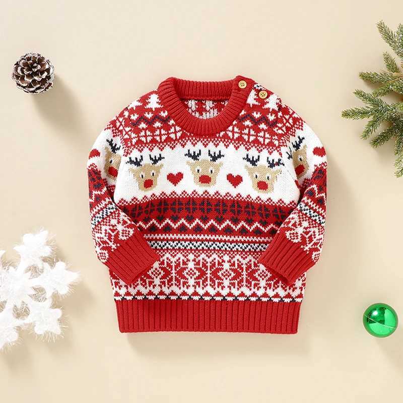 New Baby Christmas Sweater Deer Snow Print Cartoon Baby Christmas New Year Childrens Clothing Autumn Winter Childrens Knitted Clothing W241025
