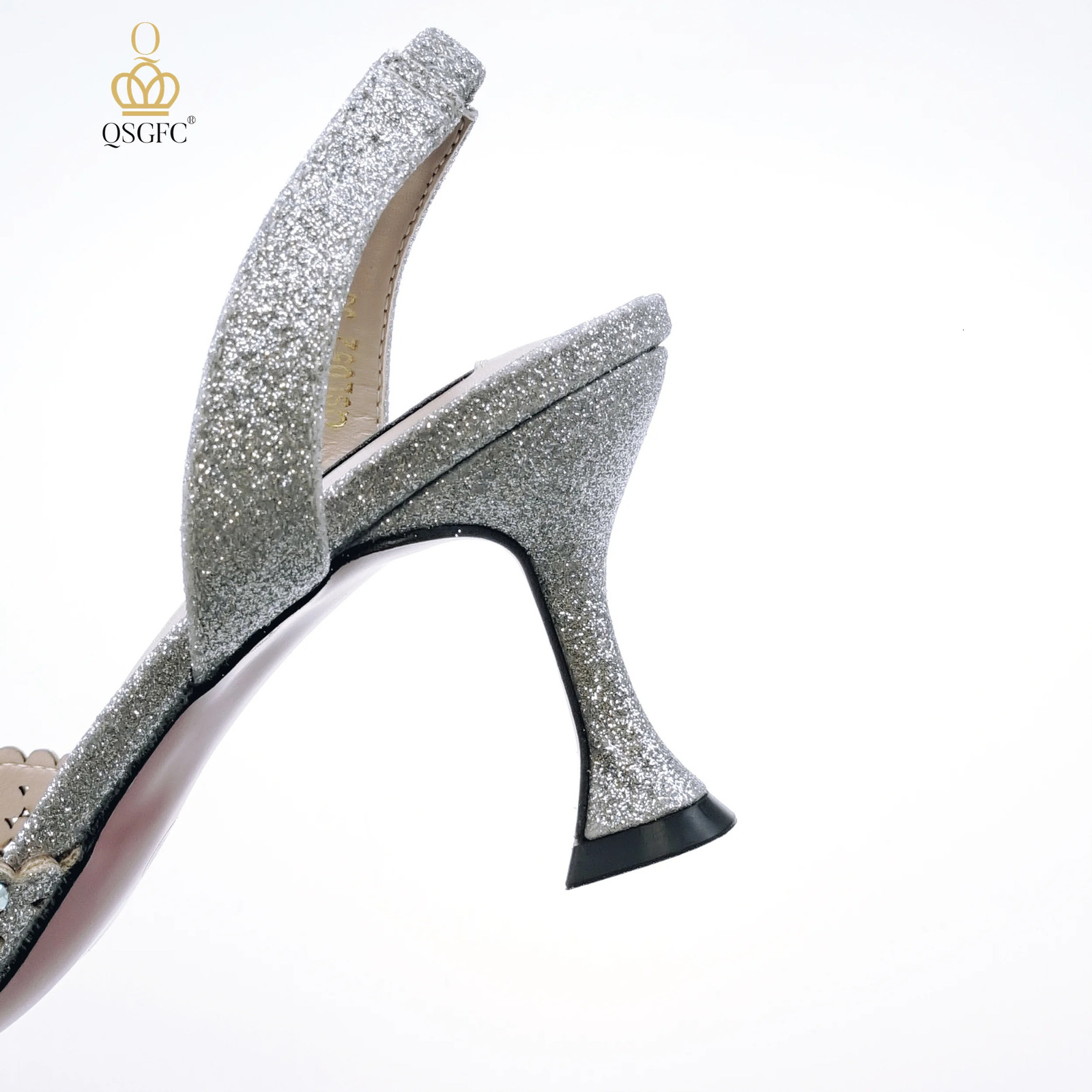 QSGFC cutting style Italian silver three-way bag elegant high heels 241024