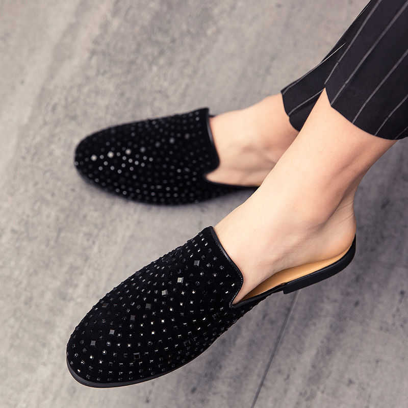 Men Dress Shoes Summer Fashion Trend Leather Shoes Half Drag Sandals British Bean Shoes Lazy People Step Mens Korean Version Casual Shoes 241009