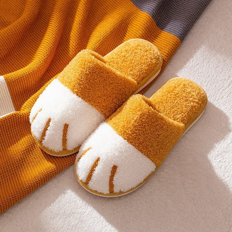 cotton slippers for womens autumn and winter cat paw cartoon cute couple slippers indoor thick warm plush slippers 241024