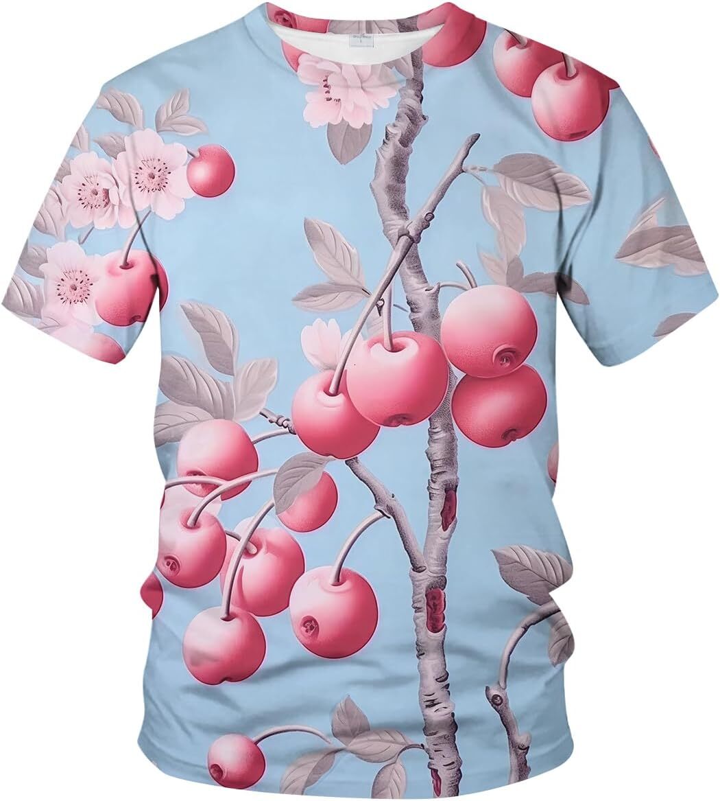 Mens T shirt Men's Hawaiian Mushroom Shirt Tees Casual Tropical Cherries Floral Print Short Sleeve T-Shirts Tops tee Casual tops summer clothes c