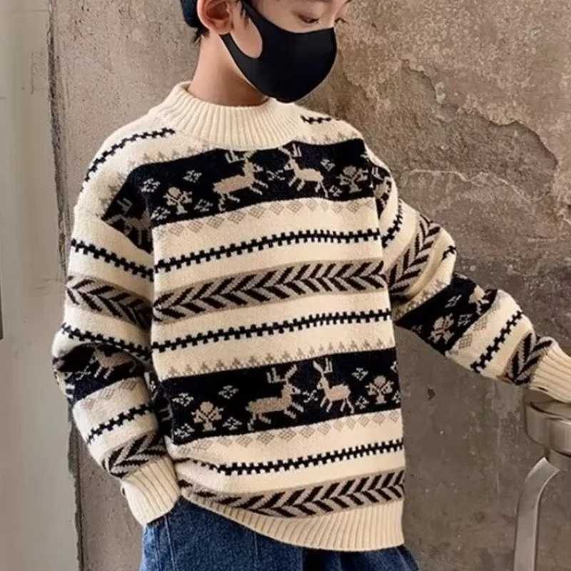 Boys wool sweater crocheted cotton windproof 2024 fashionable and elegant thick autumn winter coat school warm childrens clothing W241025