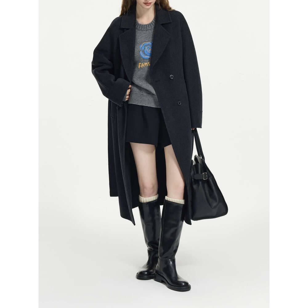 FSLE 66.5% Wool Reversible 3 Color Classic For Women Autumn Winter 2024 New Design Long Loose Warm Casual Coat 24Fs14272