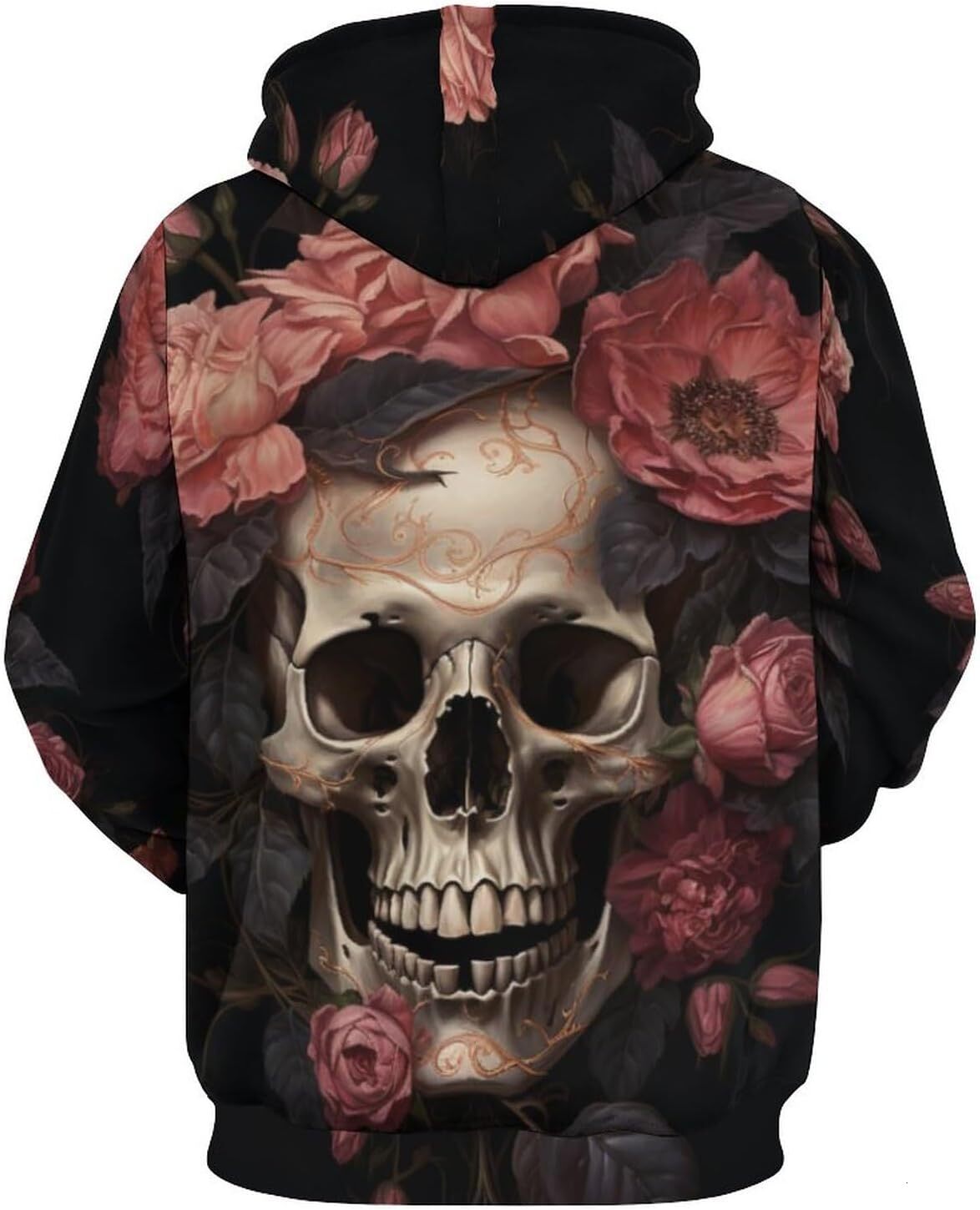 Hoodie for Mens Womens Skull with Rose Graphic Novelty Hoodies Casual Pullover for Men Women Graphic Hoodies sweatshirt Pullover Long Sleeve Warm