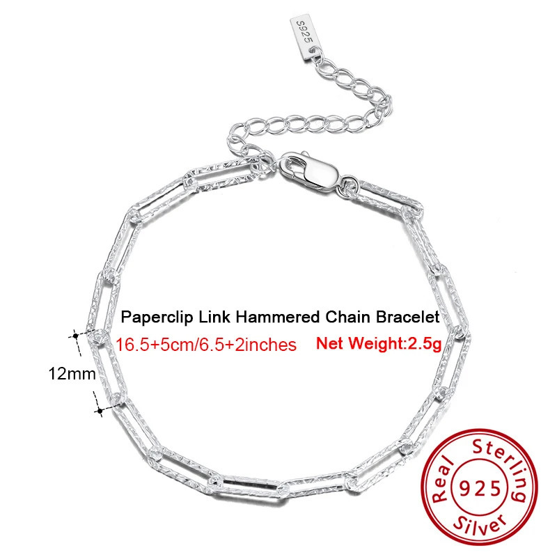 ORSA JEWELS Genuine 925 Sterling Silver Unisex Paperclip Link Chain Bracelet Vintage Minimalism Party Hand Simple Jewery SB109 241024