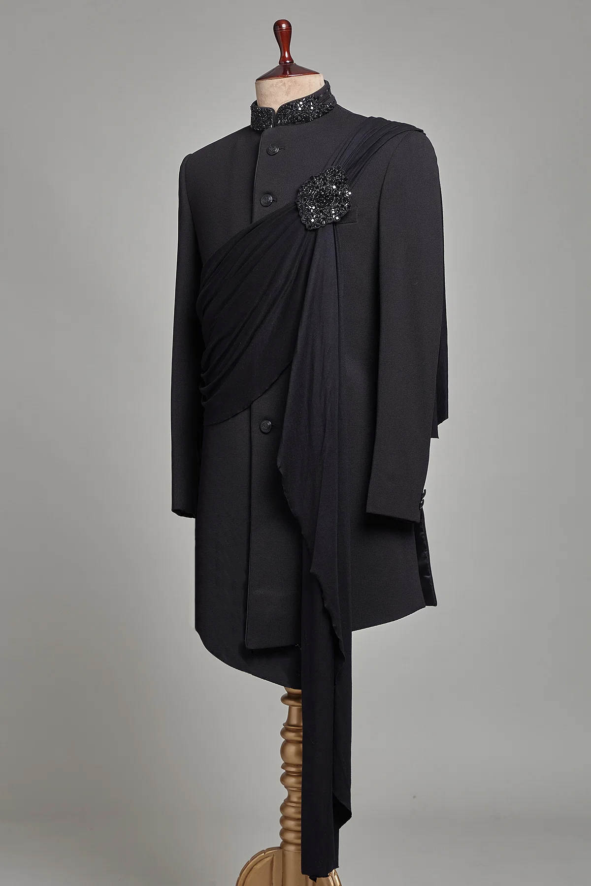 Luxury Men's Overcoat Stand Lapel Tailored Crysatl Jacket 2 Piece Set Blazer Autumn Winter Plus Size Windbreaker Custom Made Coat+Pants