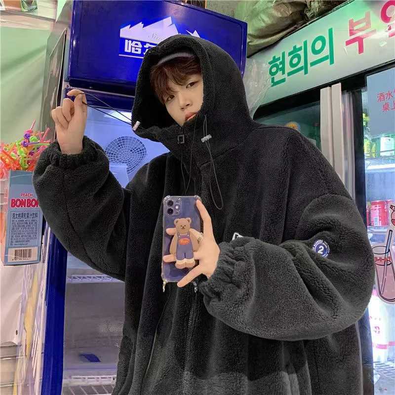 Mens jacket Korean hoodie apron casual jacket autumn winter 2023 new wool prefabricated style loose retro jacket W241024