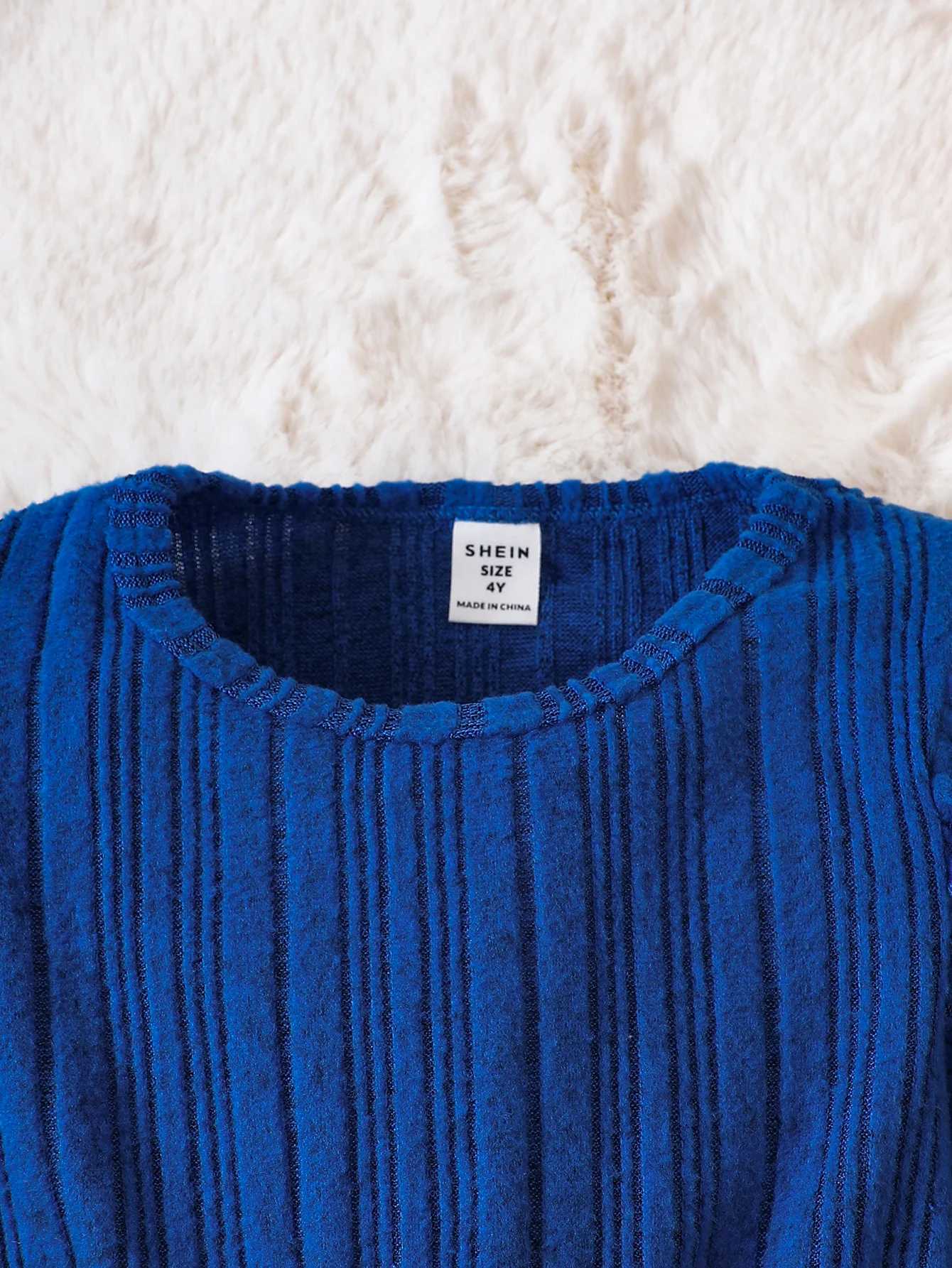 2PCS Spring and Autumn Womens Hoodie Lace Round Neck Long Sleeve Striped Knitted Solid Color Pants Fashionable Childrens Set W241025