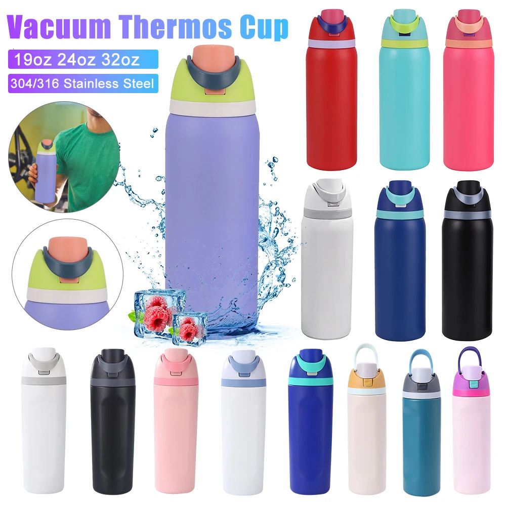 19oz 24oz 32oz Insulated Stainless Steel Water Bottle With Straw Thermos Cup Vacuum Flasks Car For Sports Travel 241025