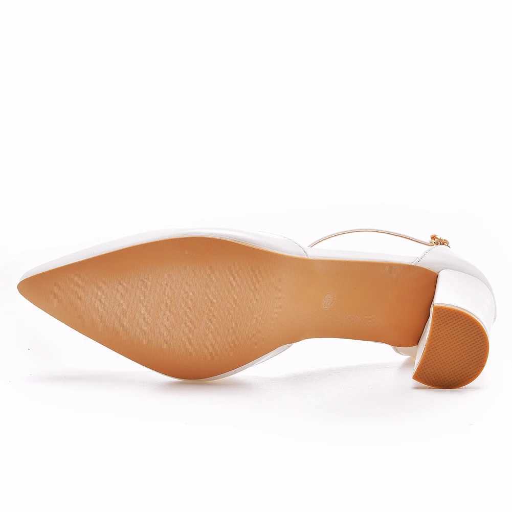 High Quality Crystal Queen Womens 7CM Thick High Heels Sexy Pump White Wedding Bridal Shoes Pointed Toe Buckle Sandals T241024