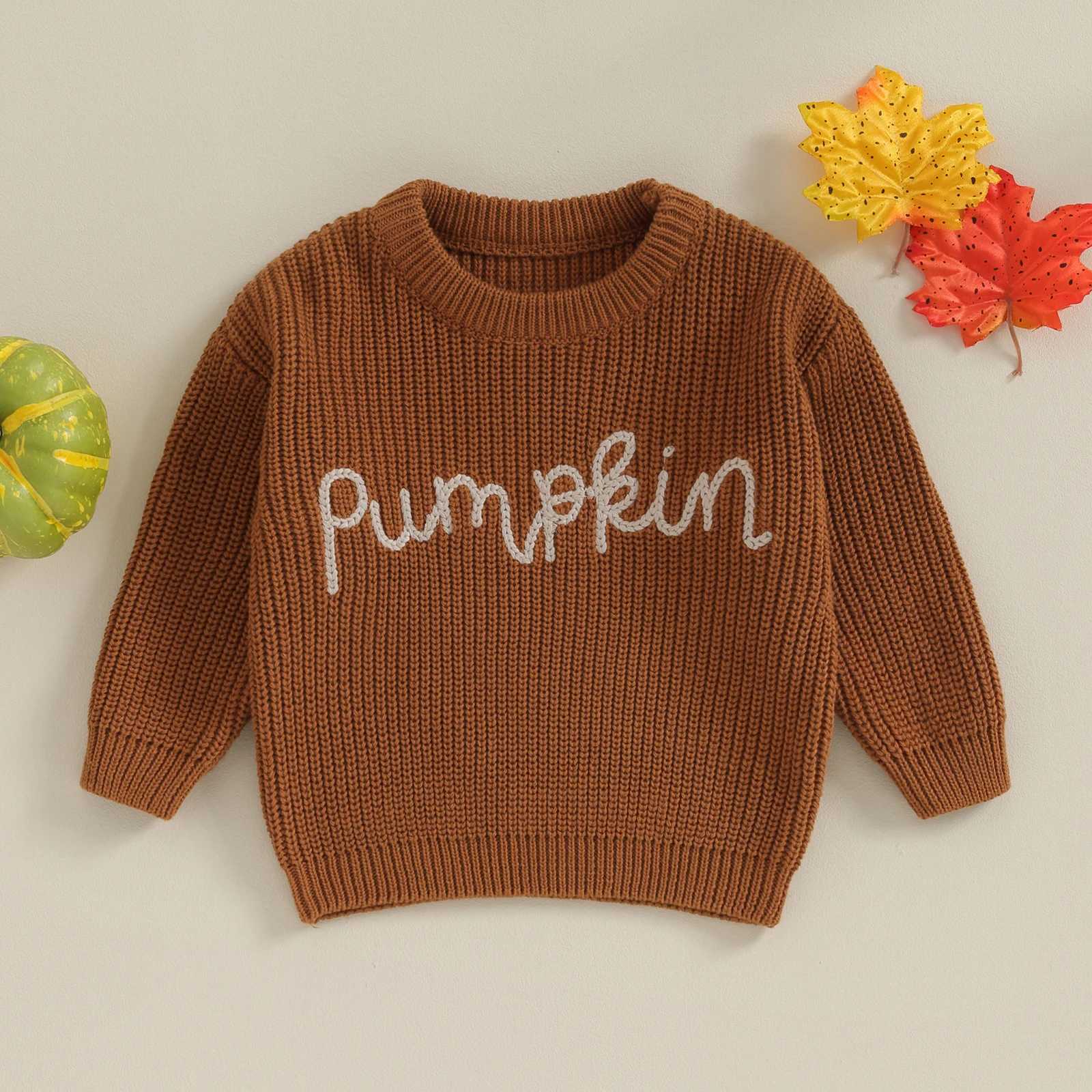 FOCUSNORM 0-3Y Preschool Girl Boy Autumn Winter Knitted Sweater 3-Color Long Sleeve Pumpkin Letter Embroidery Knitted W241025